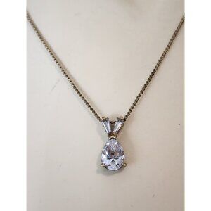Gold Tone Pear Shape Cz Pendant Necklace 18"